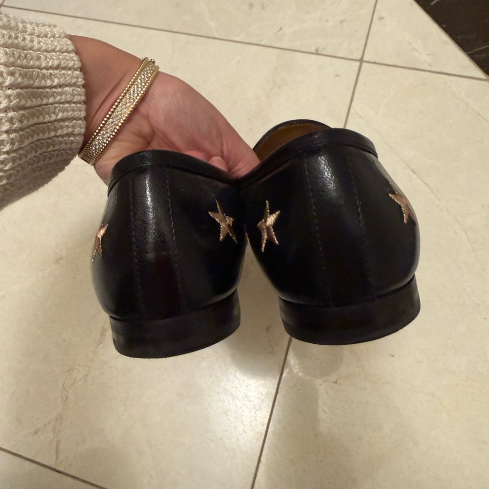 Gucci Black Leather Horsebit Loafers with Gold Embroidered Stars & Bees - Picture 5 of 7